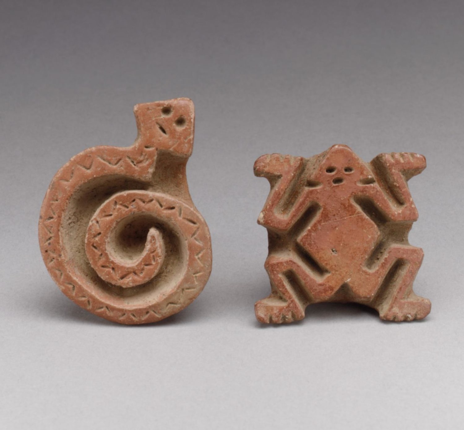 Two ceramic flat stamps from Costa Rica. 1st–7th century CE, now housed at the Metropolitan Museum