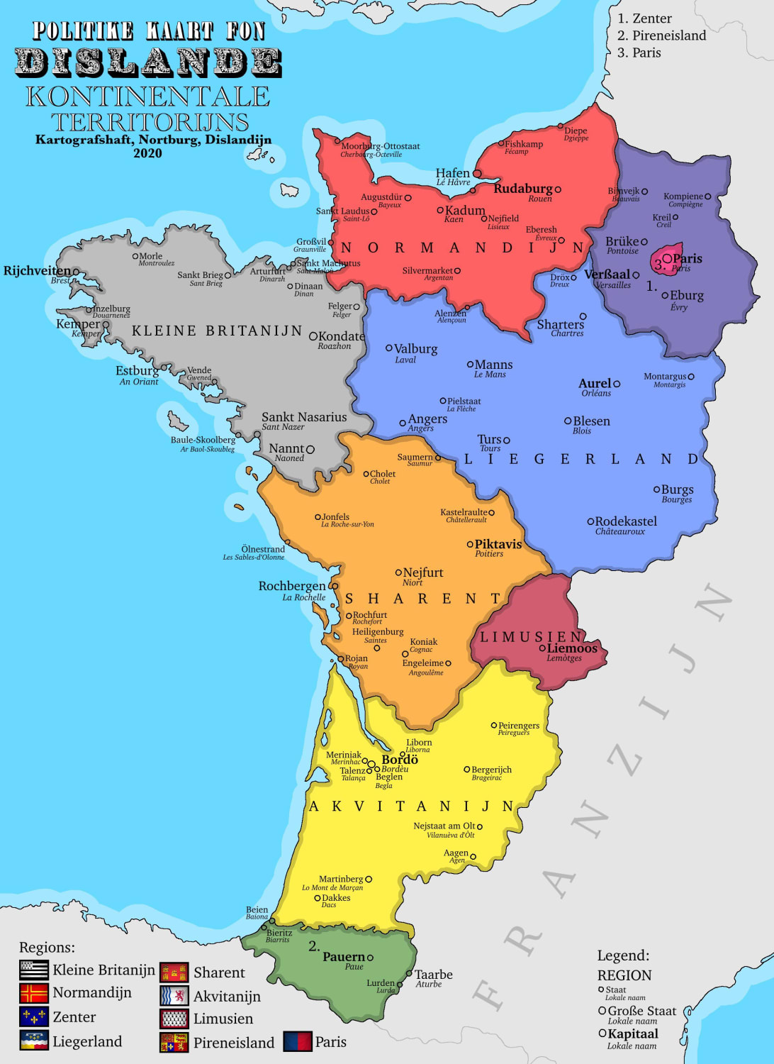 Western France, but this territory is captured by a fictional Germanic country.
