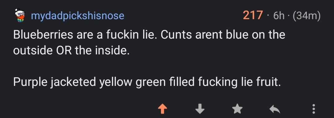 Purple jacketed yellow green filled fucking lie fruit