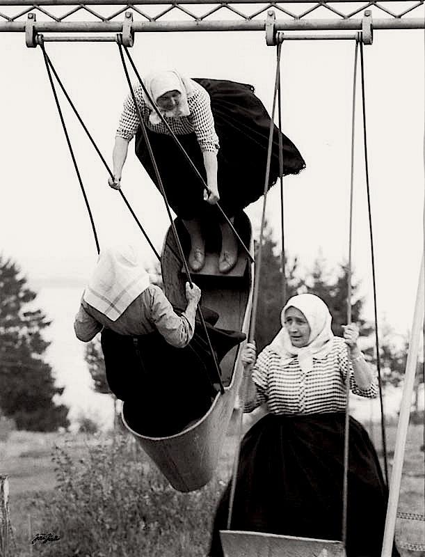 Three old ladies swing into Spring, Czechoslovakia 1967,