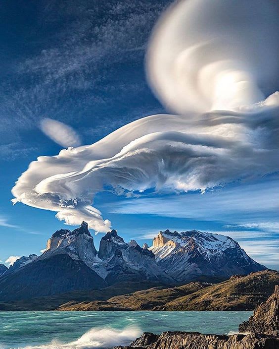 Lenticular cloud over Torres del Paine, Chilean Patagonia.