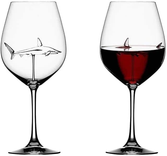 glass shark sculpted into wine glass