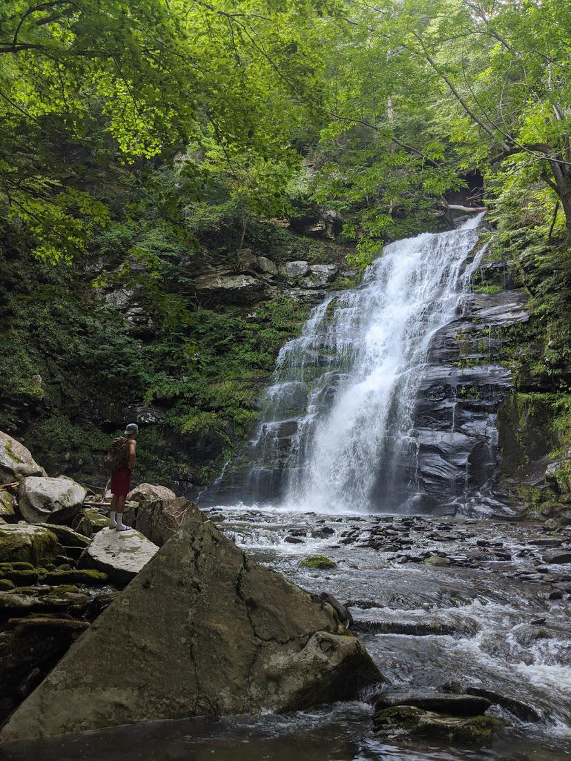 Hiking up a stream turned into climbing up waterfalls, Catskills, New York, United States