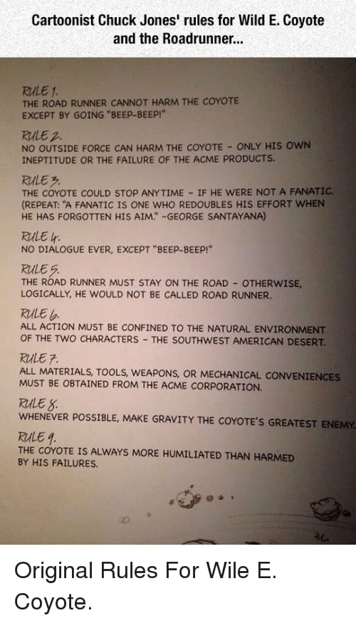 Creator Chuck Jones’ 9 Rules of Writing the Wile E. Coyote + Road Runner World