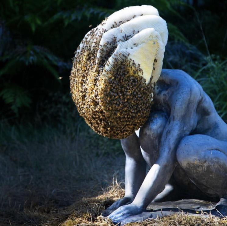 This statue with a beehive for a head
