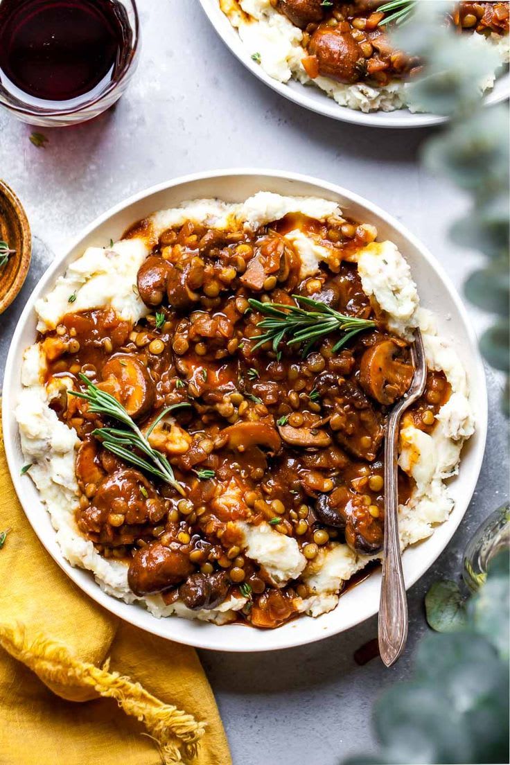 Lentil and Mushroom Stew over Potato-Parsnip Mash