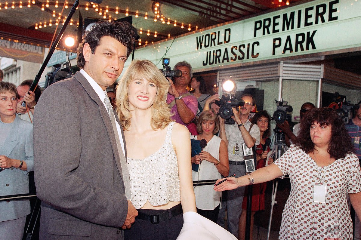 OTD in 1993, the science-fiction film “Jurassic Park,” directed by Steven Spielberg, had its world premiere in Washington. "Jurassic Park" co-stars Jeff Goldblum and Laura Dern appear at the premiere of the Steven Spielberg-directed dinosaur thriller in Washington.