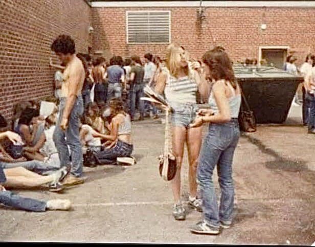 The smoking area at our H.S. 1985. Shirts for boys... optional 😉