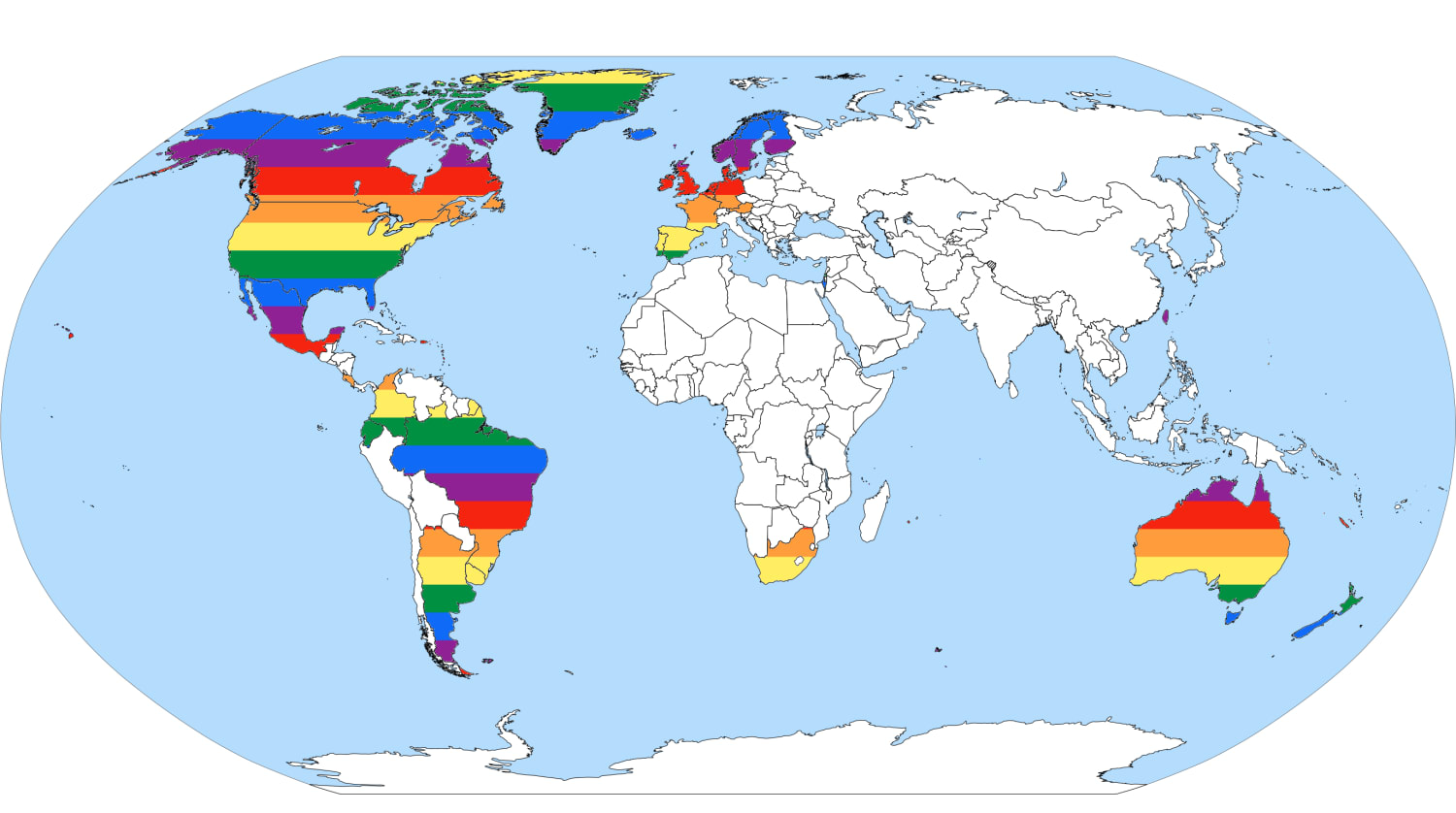 I made a map of everywhere same-sex marriage is legal with rainbows!! (list in comments)