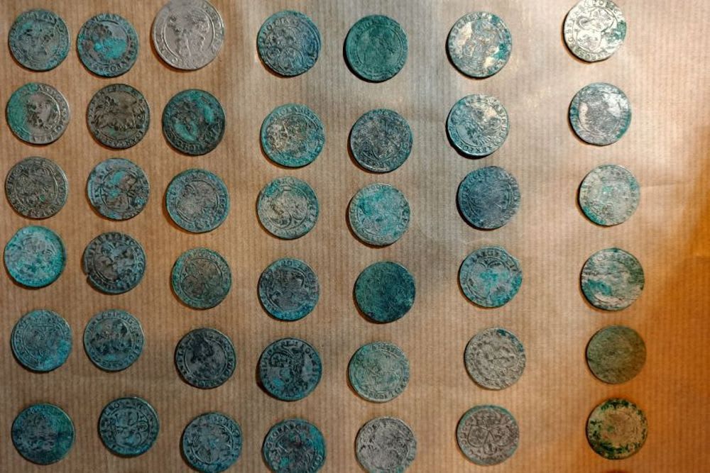 Villager finds stash of 17th-century coins in Poland after falling off his bike while looking for mushrooms.