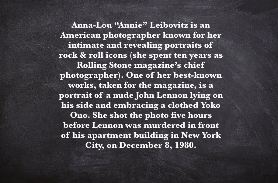 Servo: Kinda looks like an Annie Leibovitz photo. Anna-Lou “Annie” Leibovitz is an American photographer known for her intimate and revealing portraits of rock & roll icons (she spent ten years as Rolling Stone...  MST3K #323 - Castle of Fu Manchu